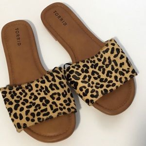 Wide with Leopard Calf Hair Slides